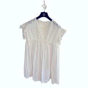 White Eyelet Dress w Pompoms Size Medium Zara